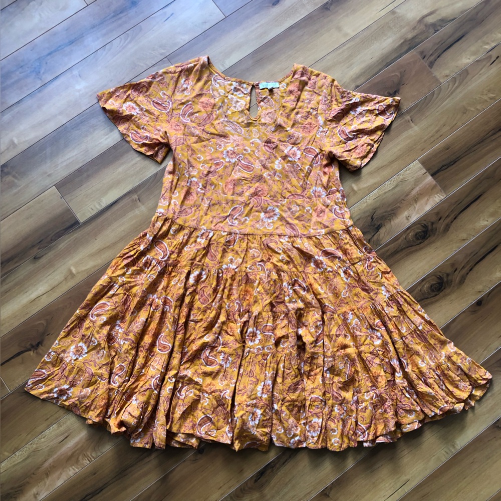 Patrons of Peace Mustard Floral Cottagecore Dress Whimsical Fairycore Size Small